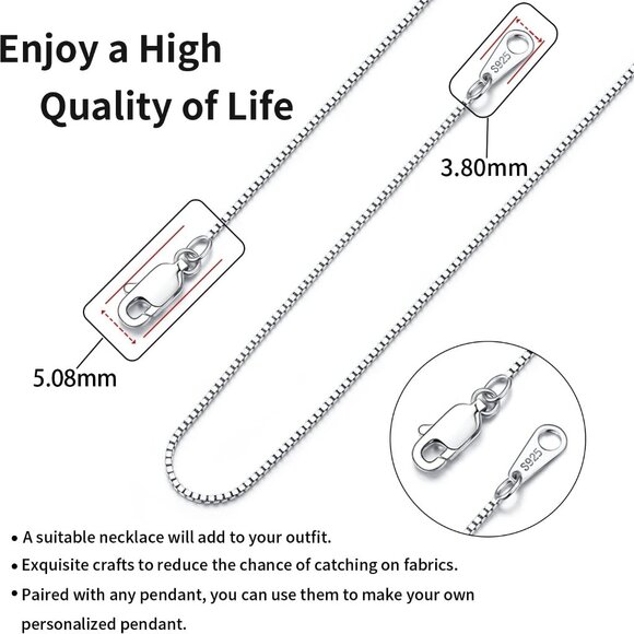 Solid 18K Gold Over 925 Sterling Silver Box Chain Necklace for Women Girls - Picture 4 of 5